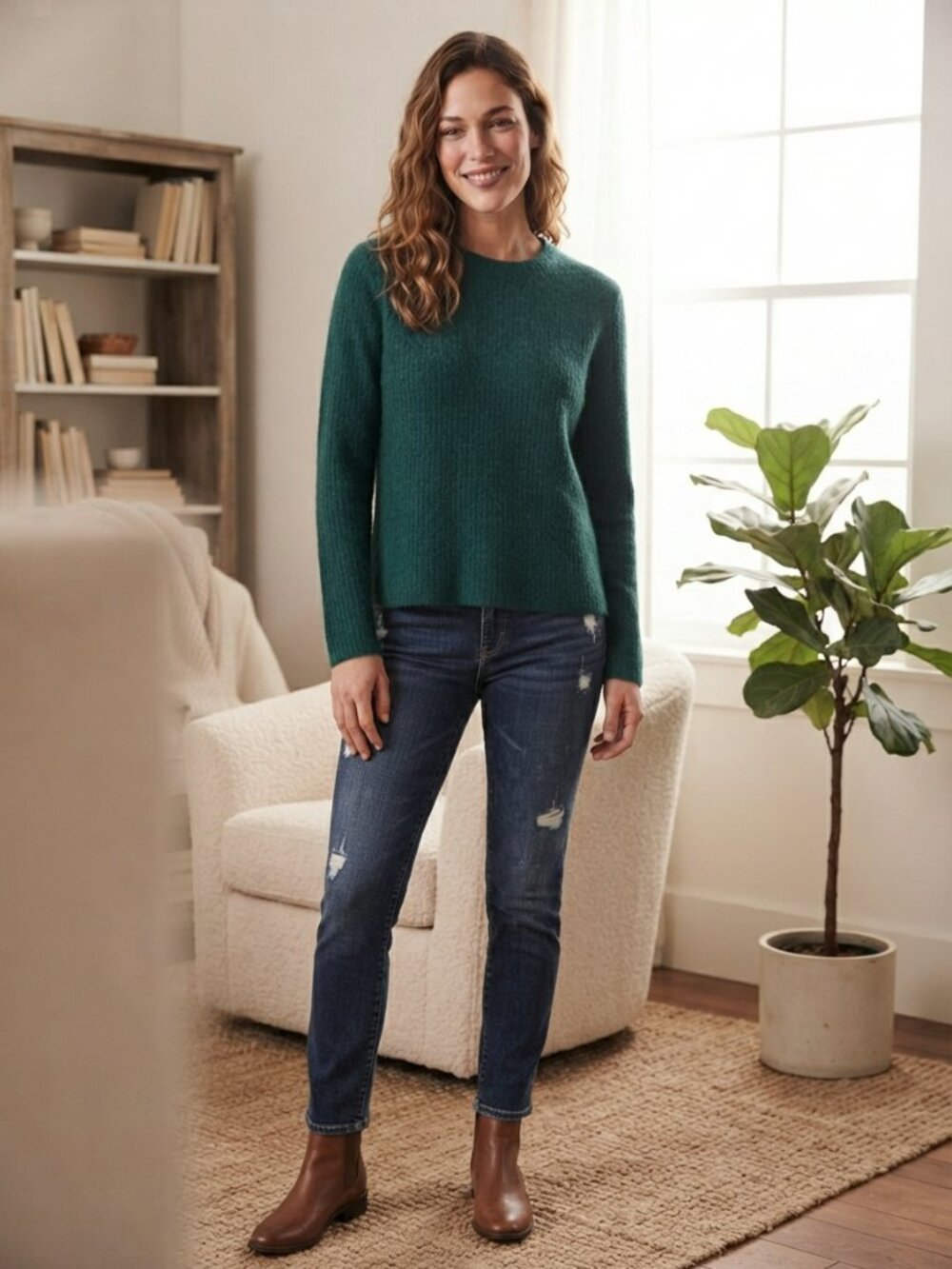 BANANA REPUBLIC Green Cozy Ribbed Alpaca Wool Blend Crewneck Sweater L